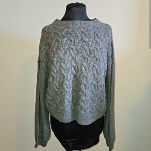 Banana Republic Sweater Gray Large Cable Knit Cropped Long Sleeve